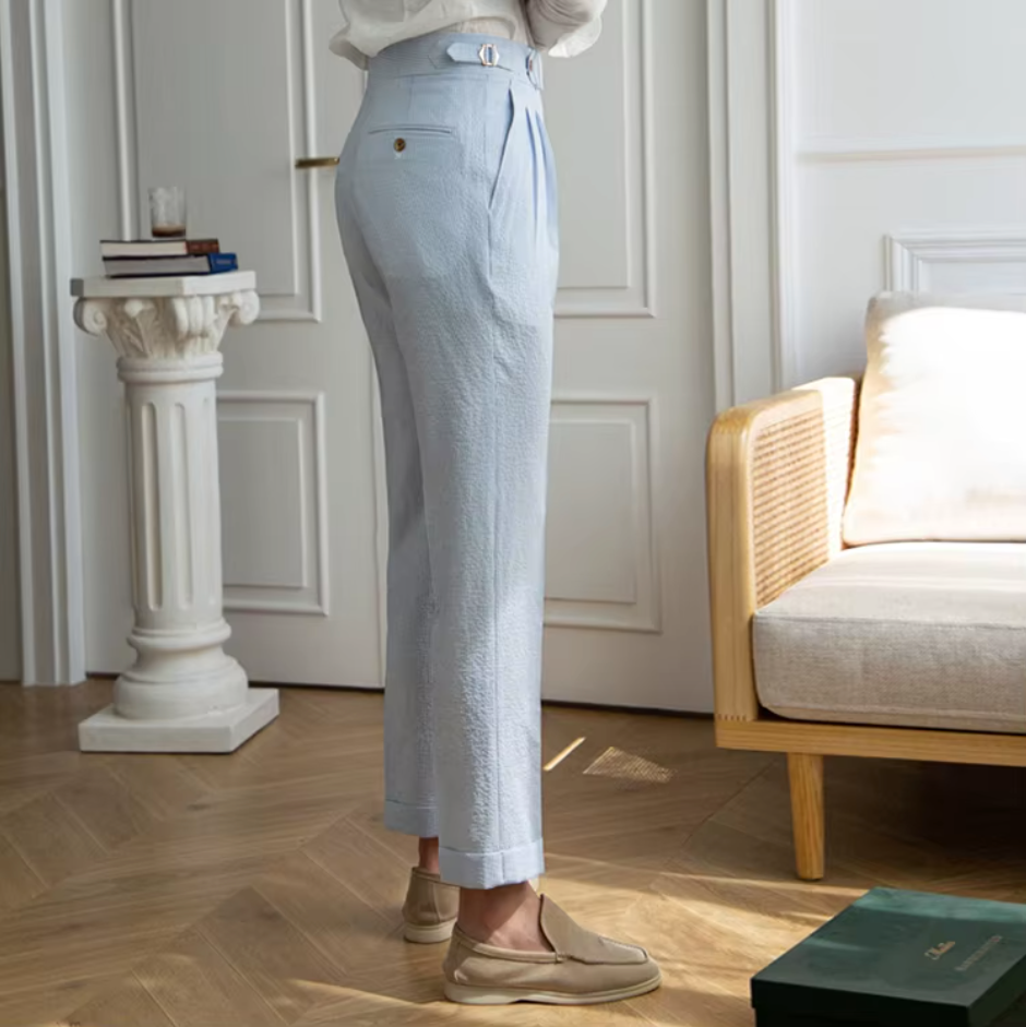 FIORI PLEATED SEERSUCKER TROUSERS