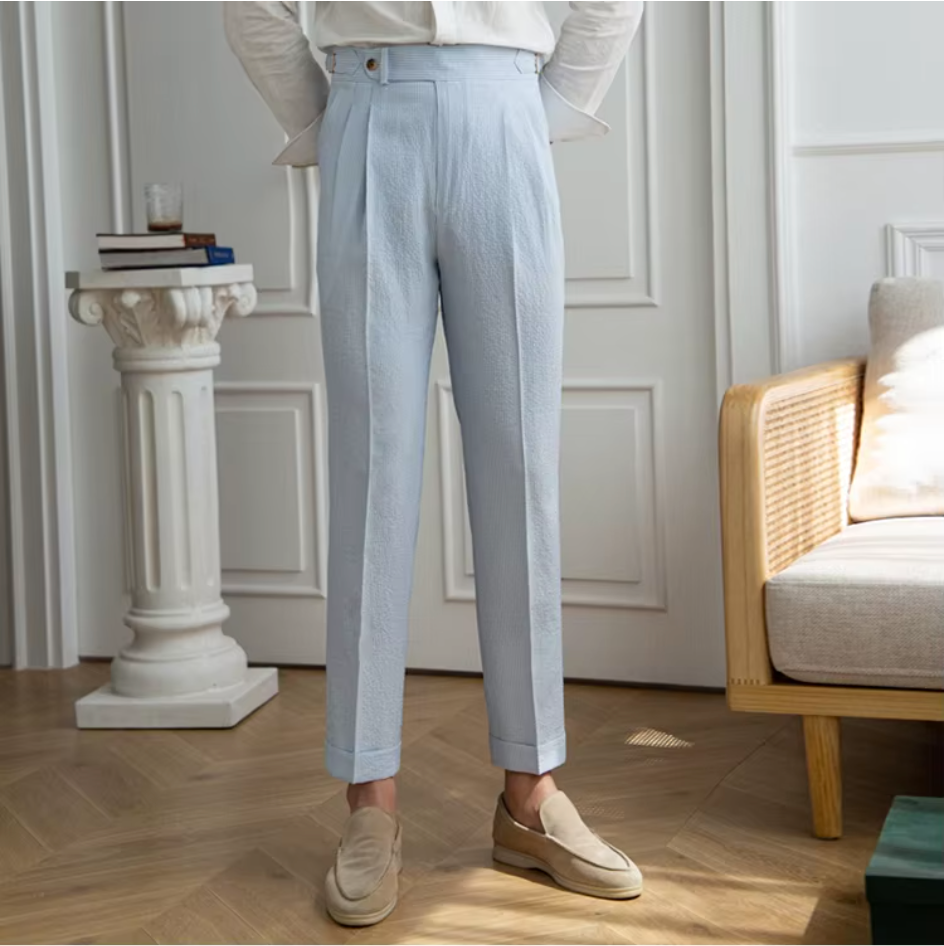 FIORI PLEATED SEERSUCKER TROUSERS