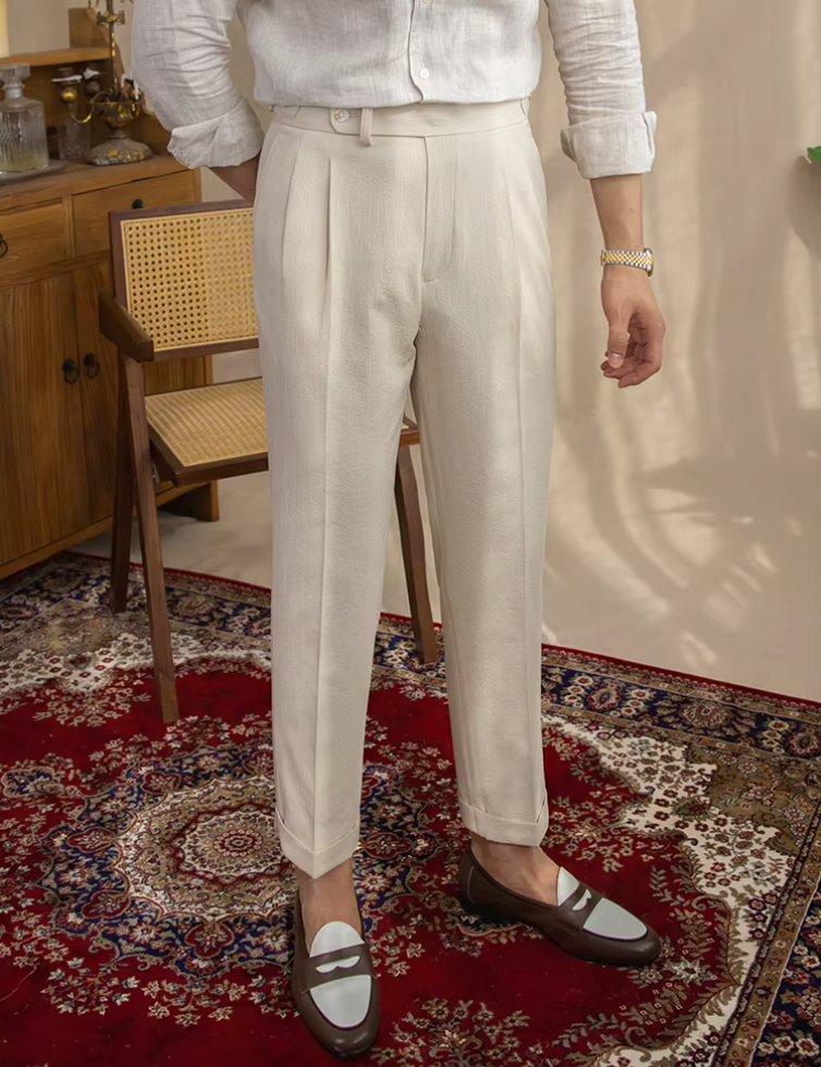 GRAPPA PLEATED SEERSUCKER TROUSERS