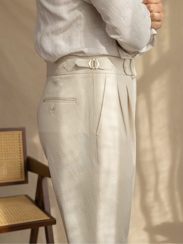 GRAPPA PLEATED SEERSUCKER TROUSERS