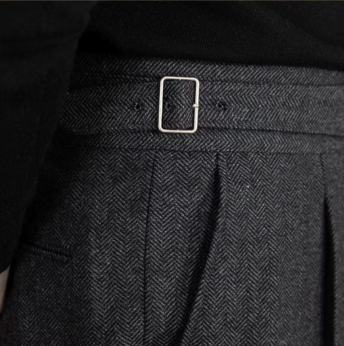 RICCI PLEATED HERRINGBONE TROUSERS