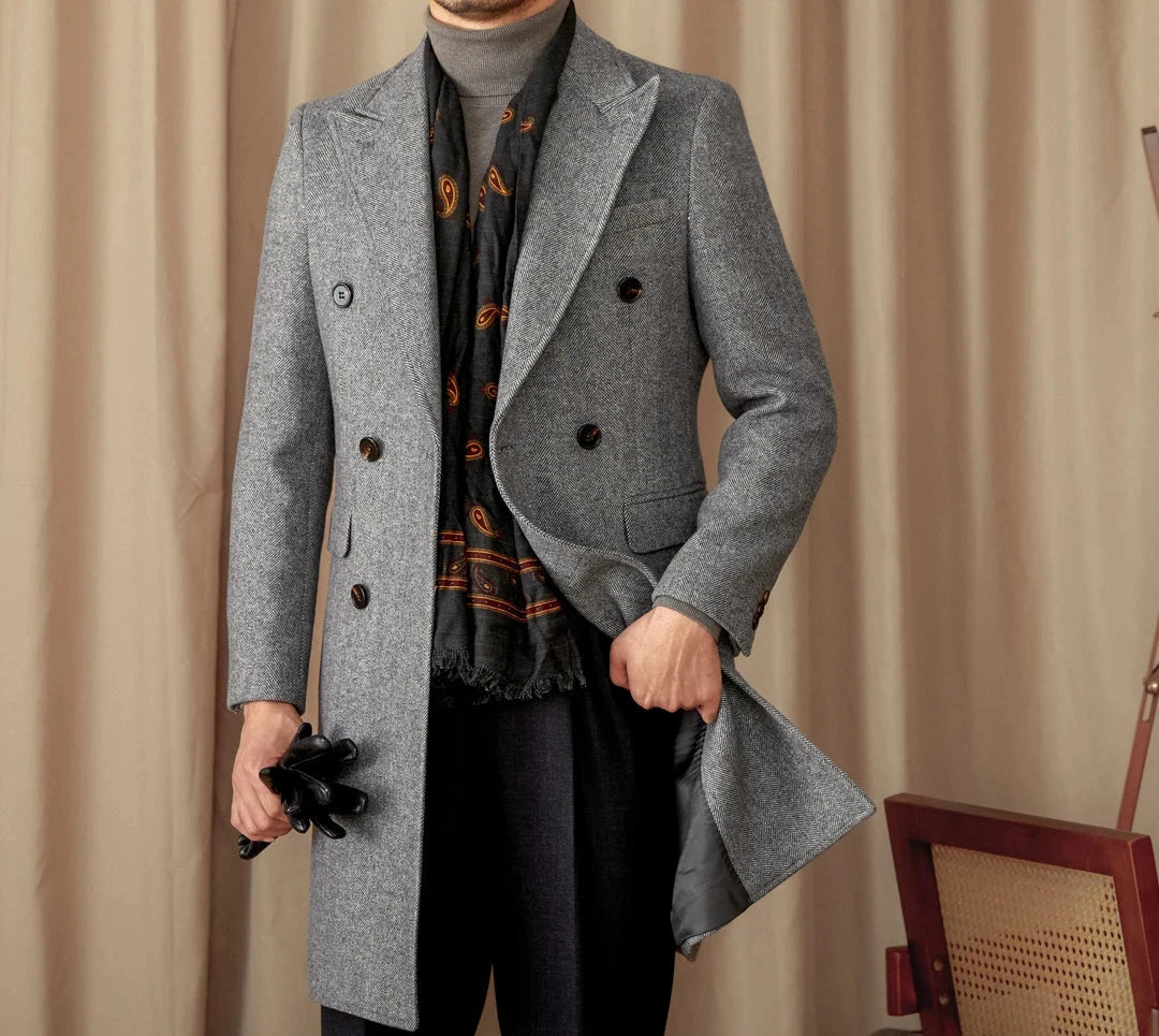 MORA DOUBLE BREASTED HERRINGBONE COAT