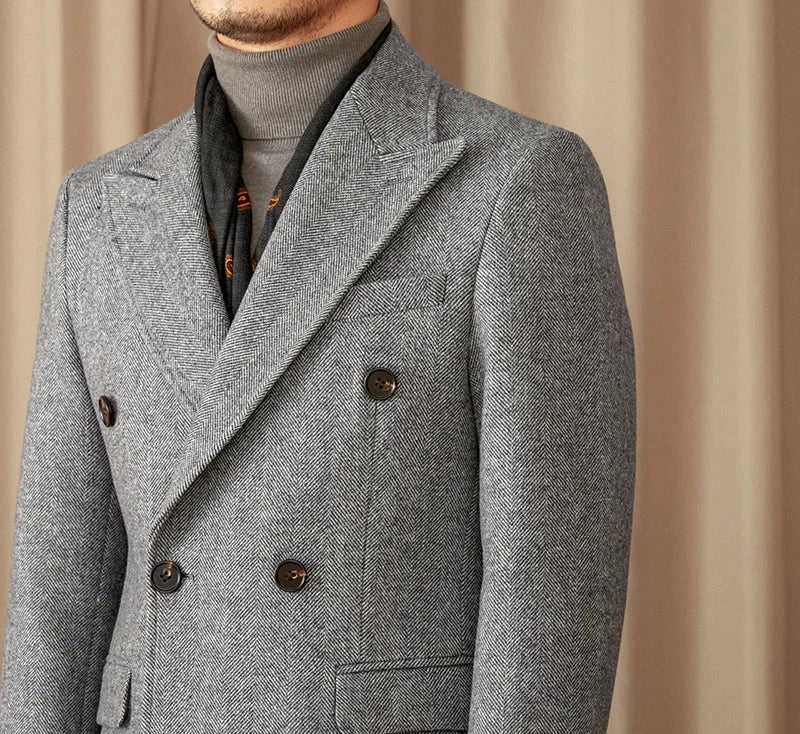 MORA DOUBLE BREASTED HERRINGBONE COAT
