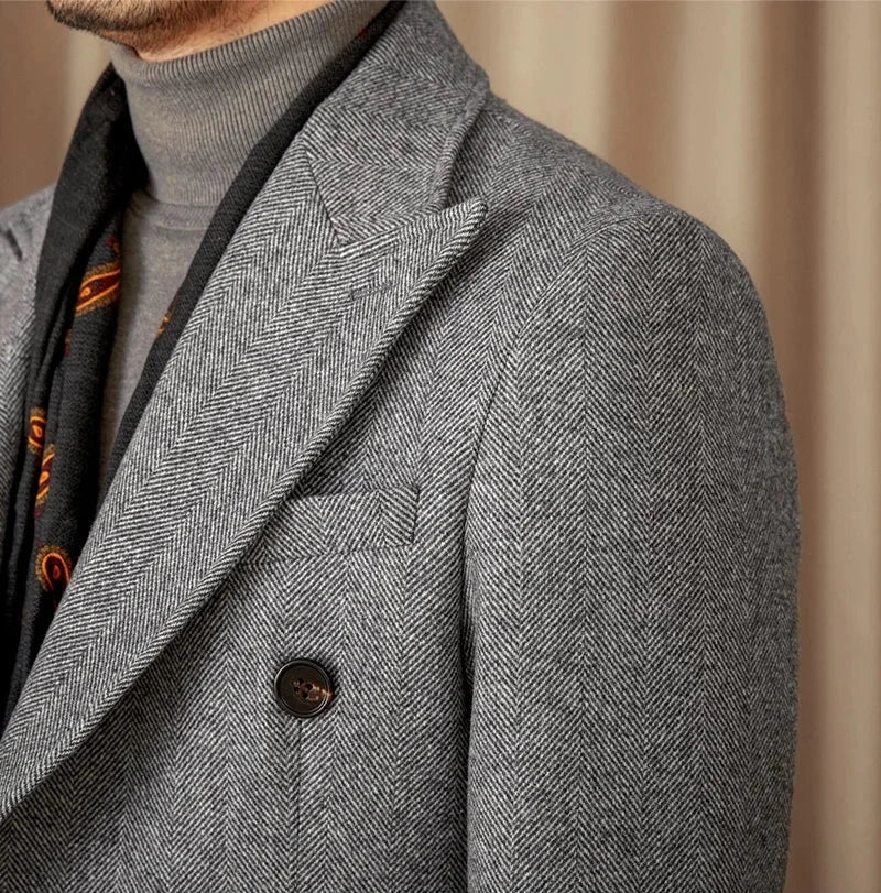 MORA DOUBLE BREASTED HERRINGBONE COAT