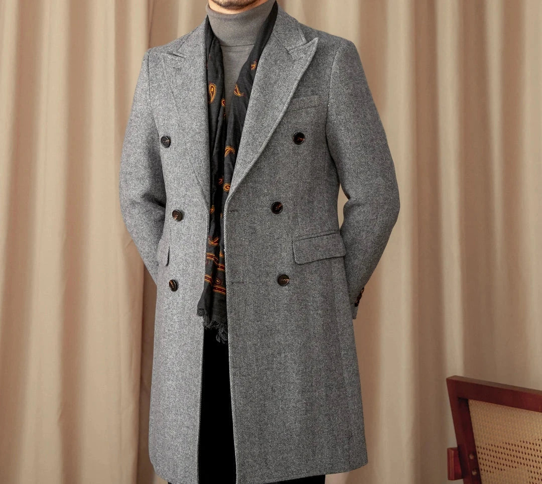 MORA DOUBLE BREASTED HERRINGBONE COAT