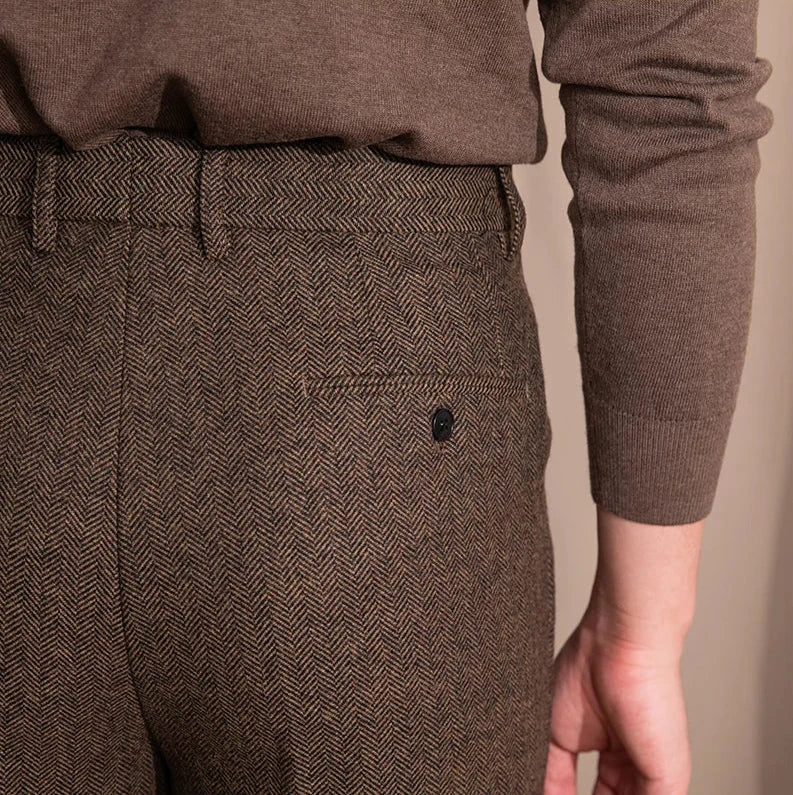 NICO PLEATED HERRINGBONE TROUSERS