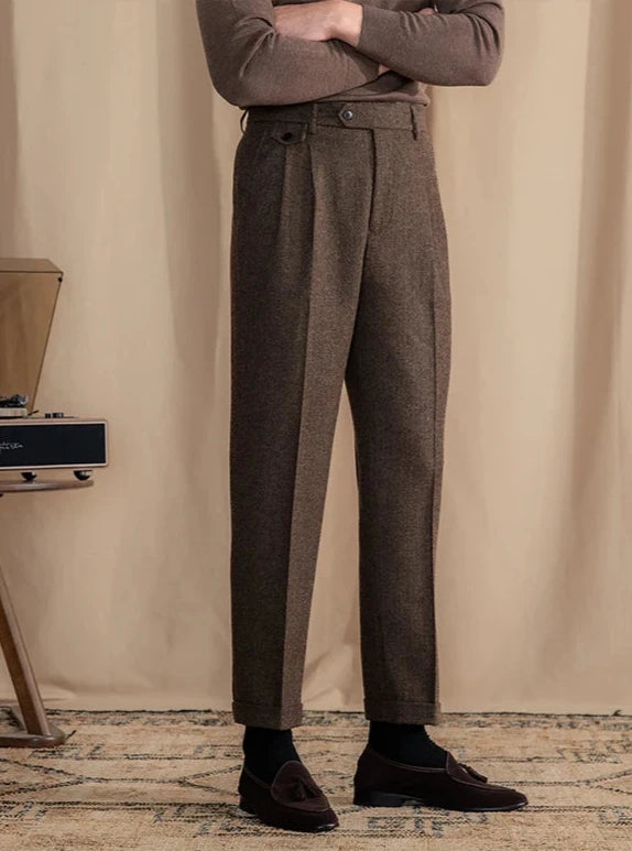 NICO PLEATED HERRINGBONE TROUSERS
