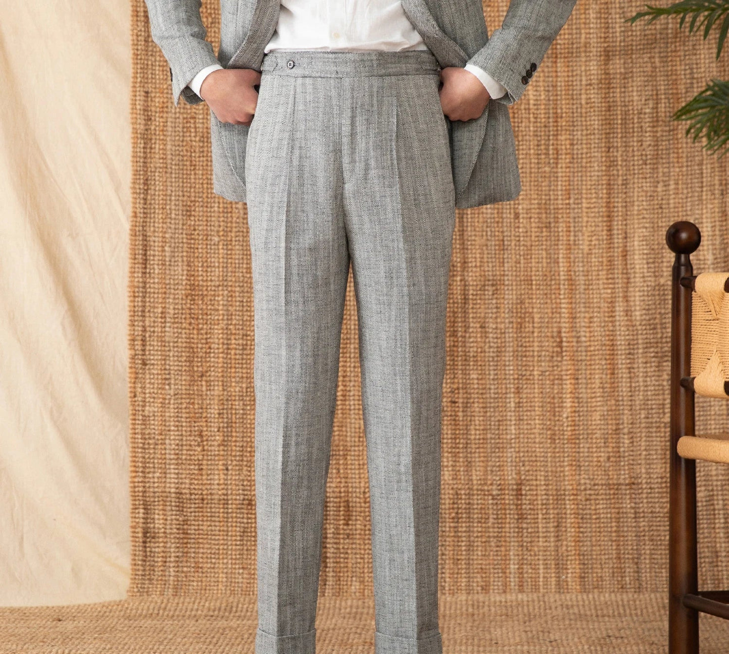 VERONA PLEATED HERRINGBONE TROUSERS