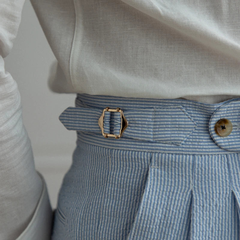 FIORI PLEATED SEERSUCKER TROUSERS