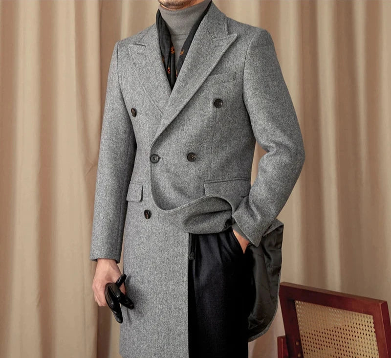 MORA DOUBLE BREASTED HERRINGBONE COAT