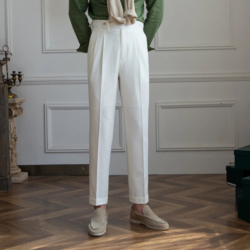 GRAPPA PLEATED SEERSUCKER TROUSERS