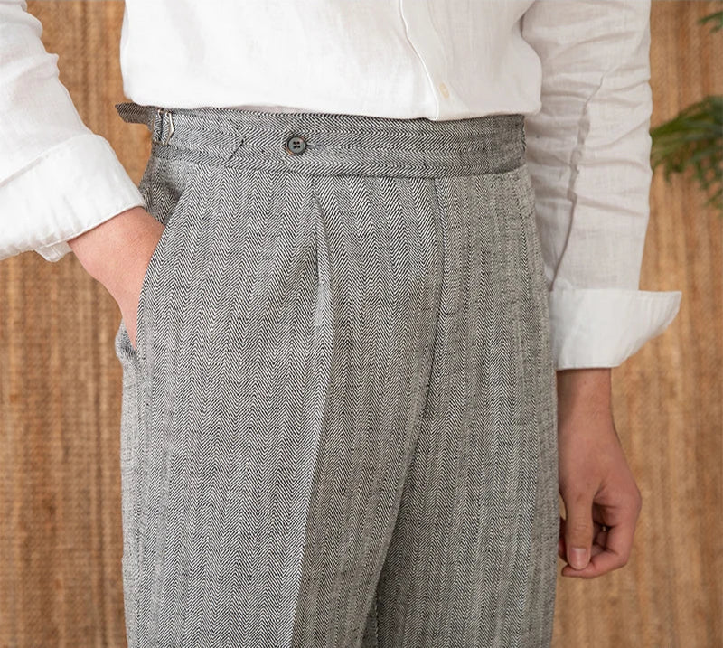 VERONA PLEATED HERRINGBONE TROUSERS