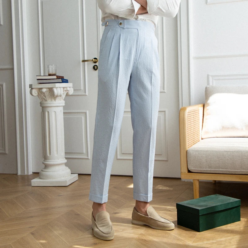 FIORI PLEATED SEERSUCKER TROUSERS