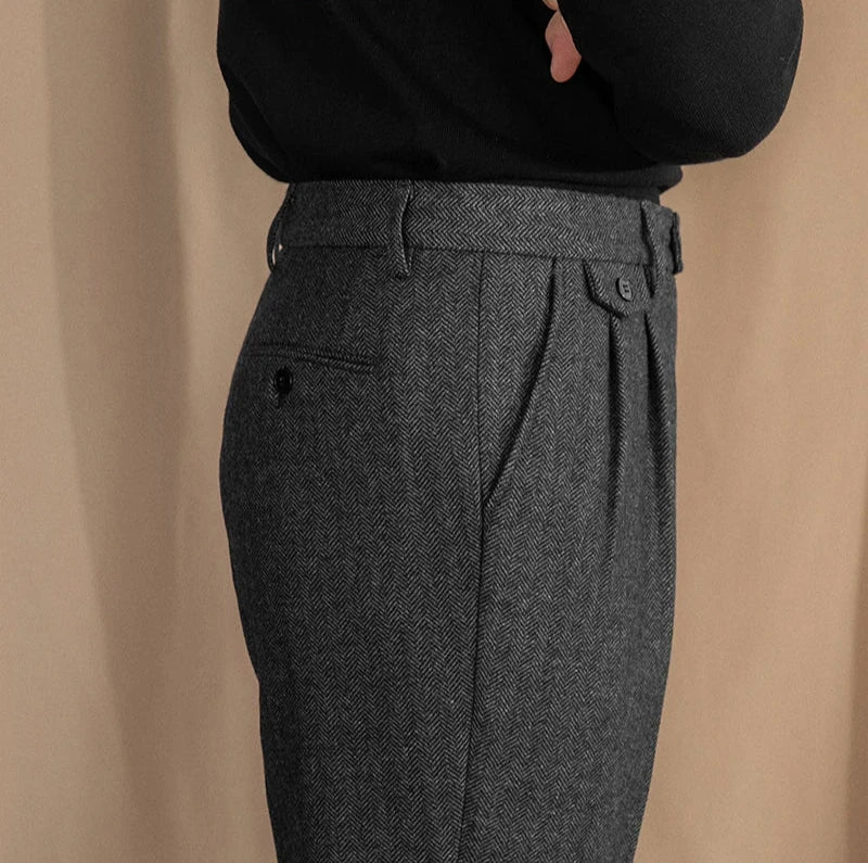 NICO PLEATED HERRINGBONE TROUSERS