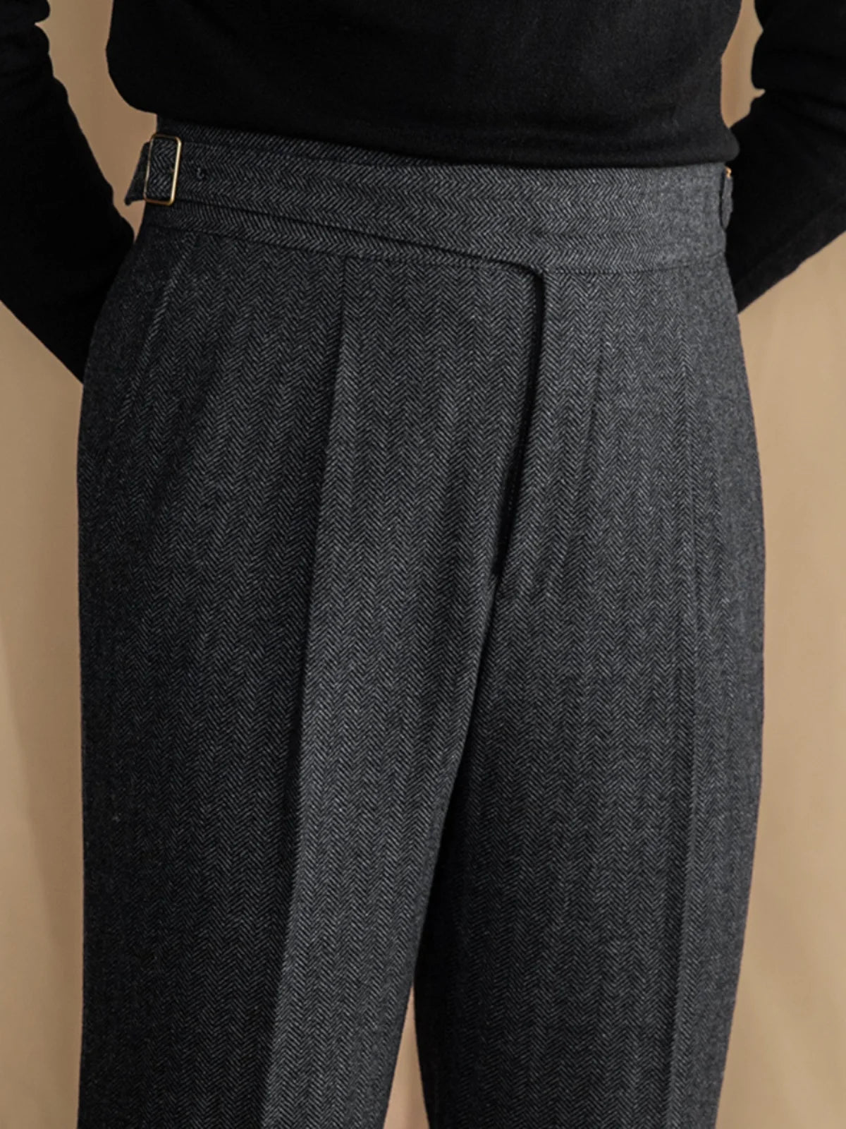 RICCI PLEATED HERRINGBONE TROUSERS