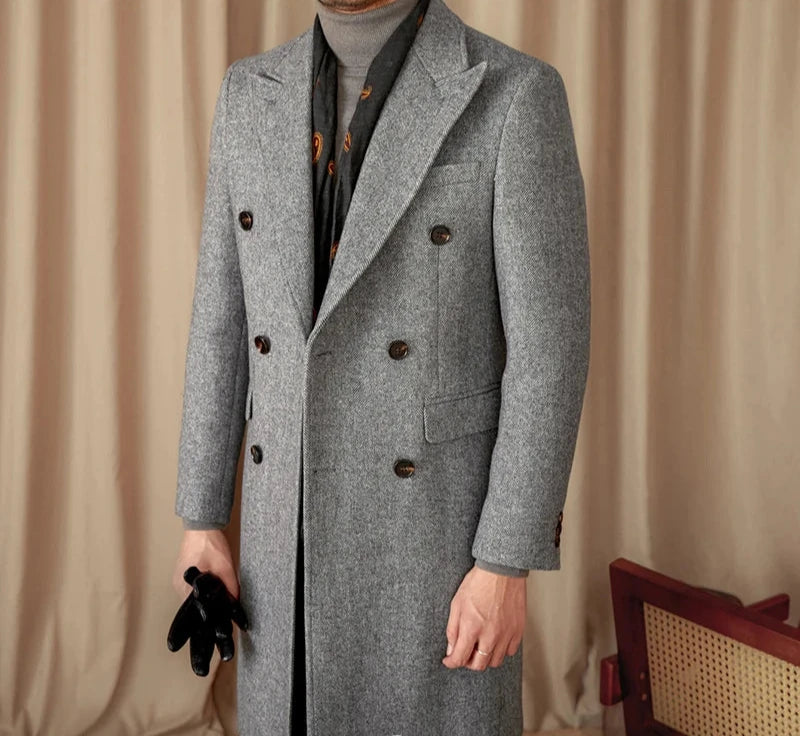 MORA DOUBLE BREASTED HERRINGBONE COAT