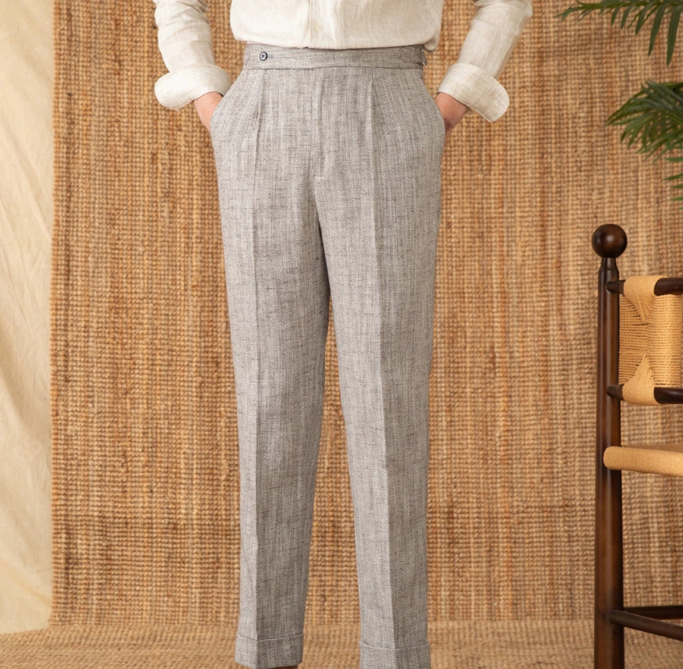 VERONA PLEATED HERRINGBONE TROUSERS