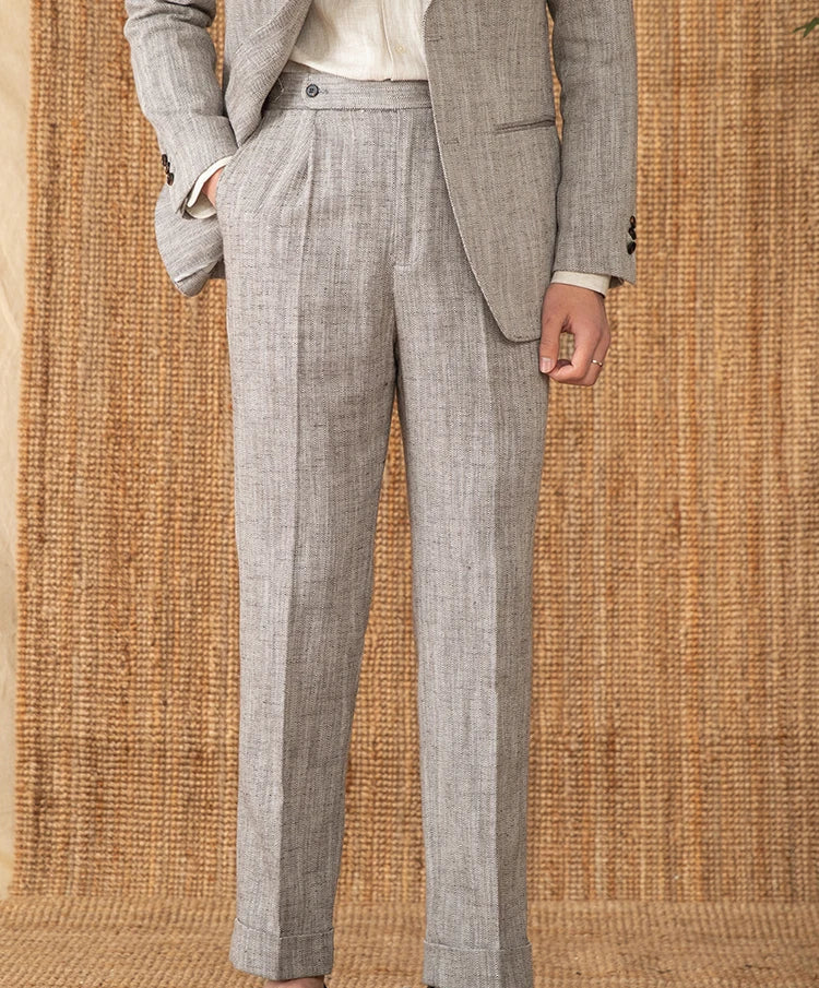 VERONA PLEATED HERRINGBONE TROUSERS