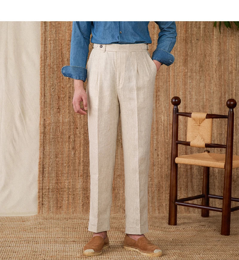 NAPOLI PLEATED LINEN TROUSERS