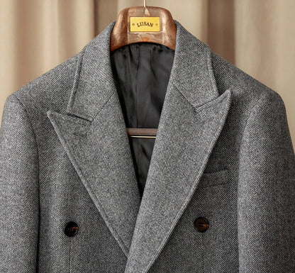 MORA HERRINGBONE DOUBLE BREASTED COAT