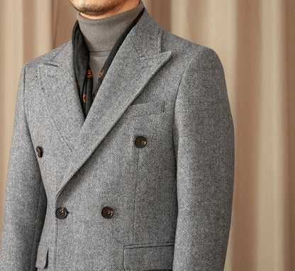 MORA HERRINGBONE DOUBLE BREASTED COAT