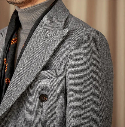 MORA HERRINGBONE DOUBLE BREASTED COAT