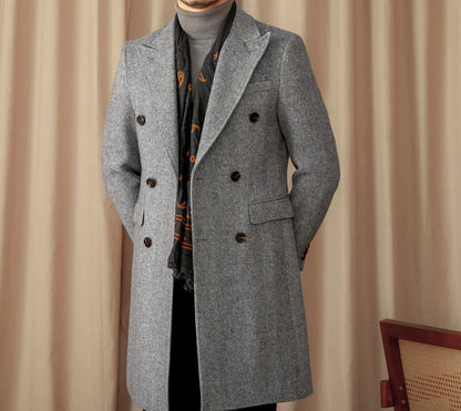 MORA HERRINGBONE DOUBLE BREASTED COAT