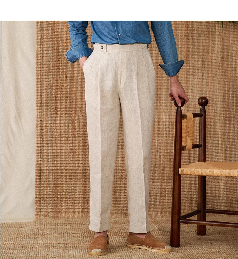 NAPOLI PLEATED LINEN TROUSERS