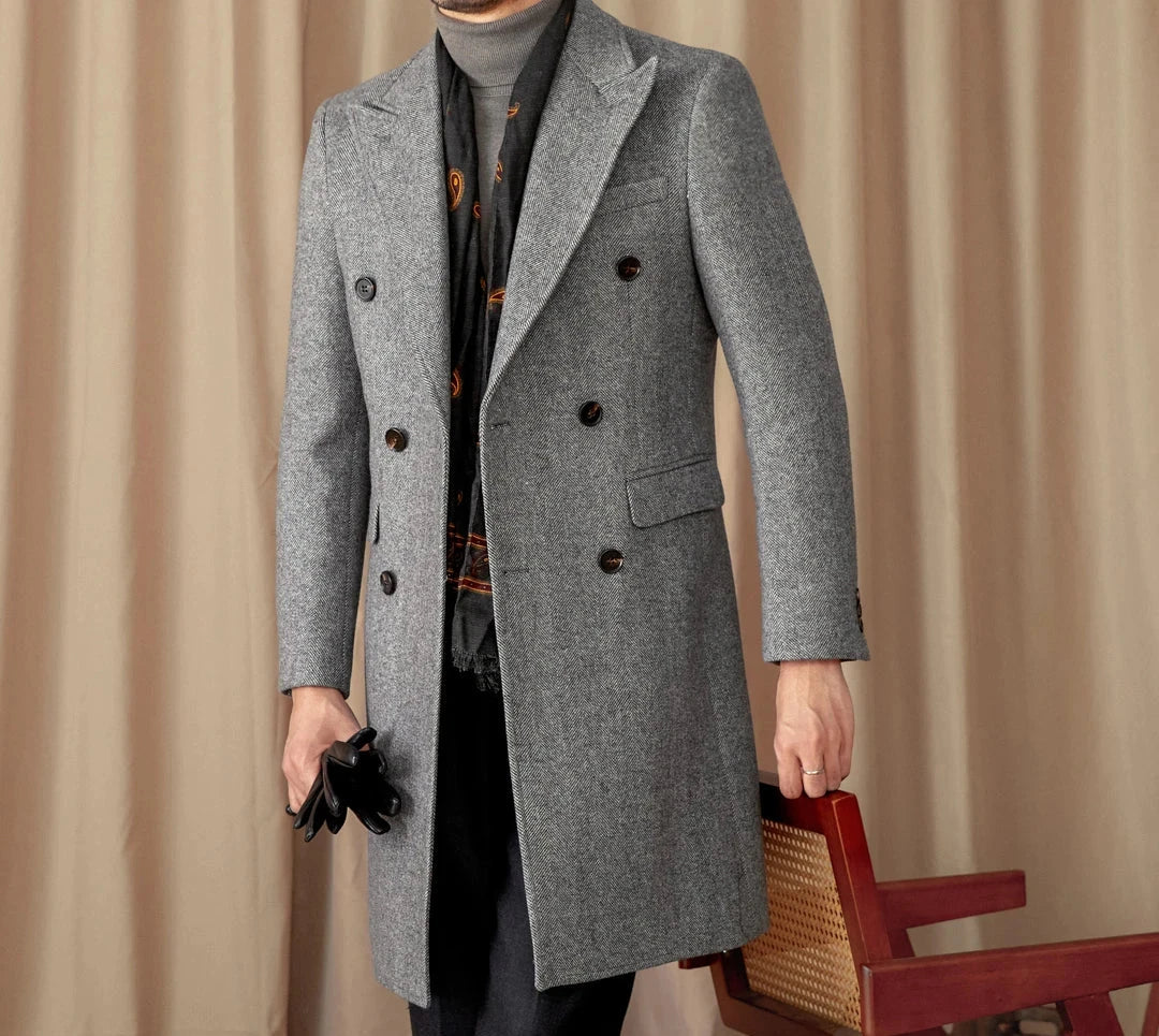 MORA HERRINGBONE DOUBLE BREASTED COAT