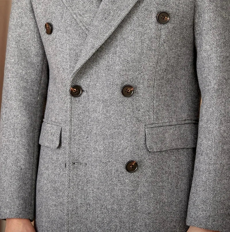 MORA HERRINGBONE DOUBLE BREASTED COAT