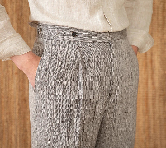 VERONA PLEATED HERRINGBONE TROUSERS