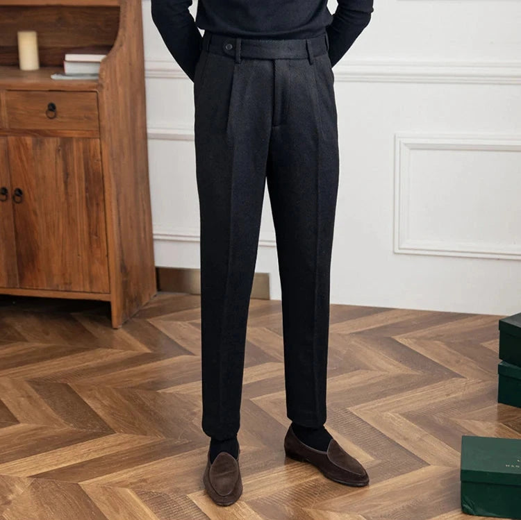 SANDRO PLEATED HERRINGBONE TROUSERS