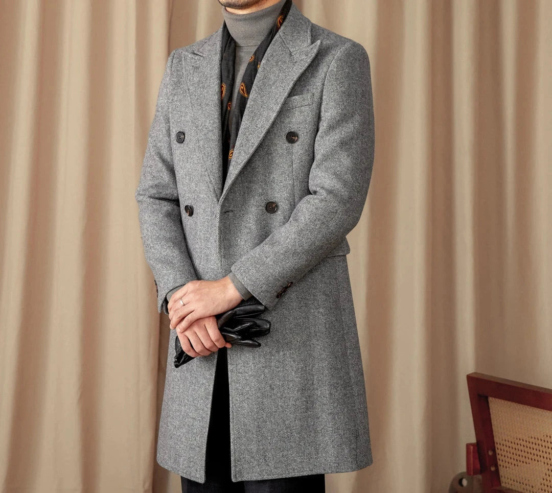 MORA HERRINGBONE DOUBLE BREASTED COAT