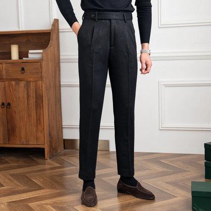 SANDRO PLEATED HERRINGBONE TROUSERS